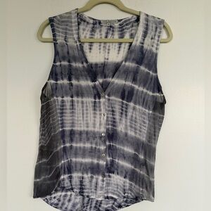 Red Haute Button Front Blue and White Tie-Dye Sleeveless Top, Sz.M